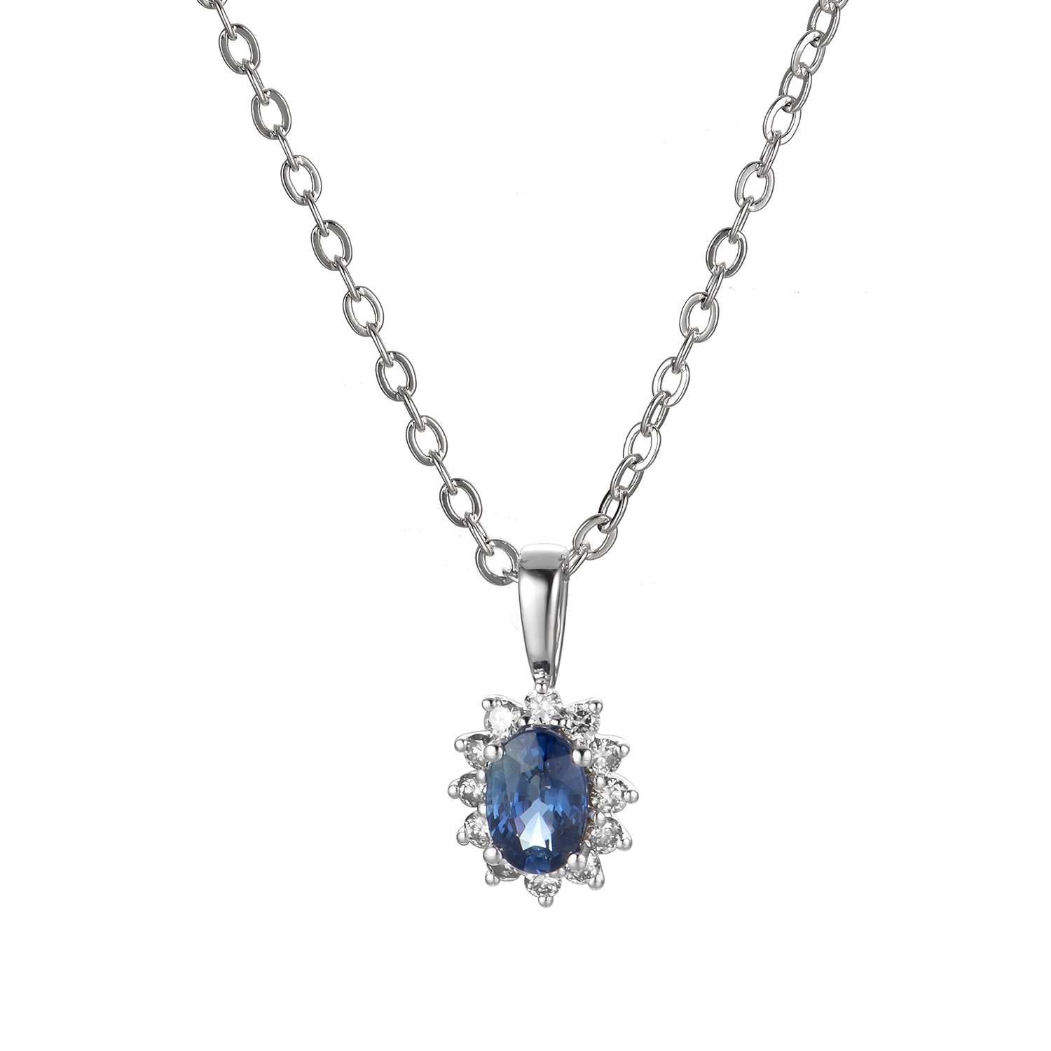 Gemstone pendant-MZ71070 14K White Gold Sapphire Natural Diamond  Necklace