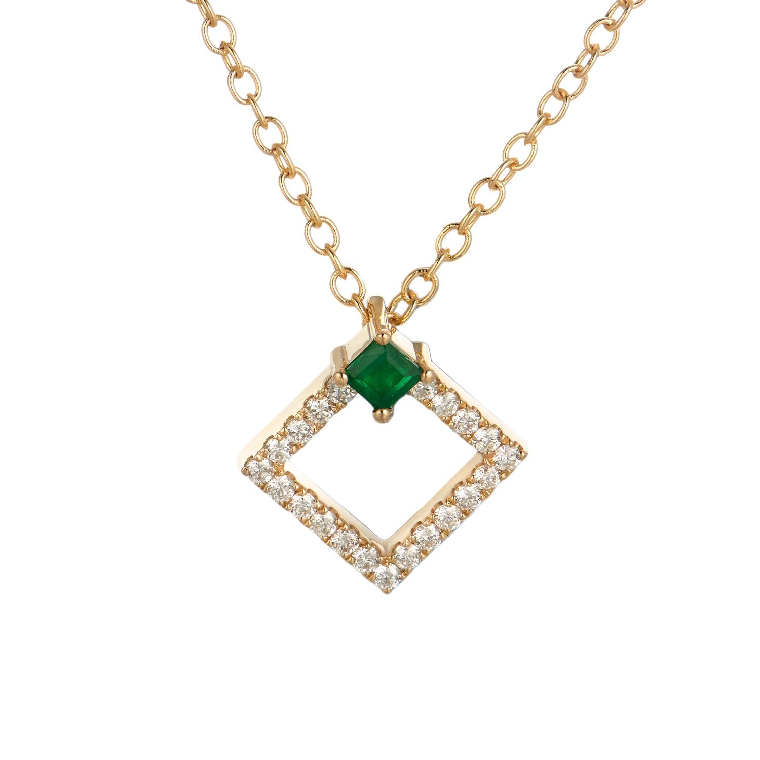 MZ61363 14K Yellow Gold Natural Emerald Natural Diamond  Necklace