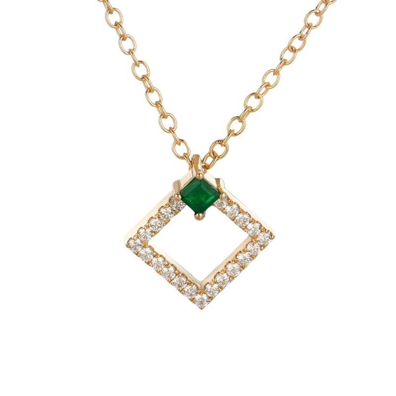 MZ61363 14K Yellow Gold Natural Emerald Natural Diamond  Necklace