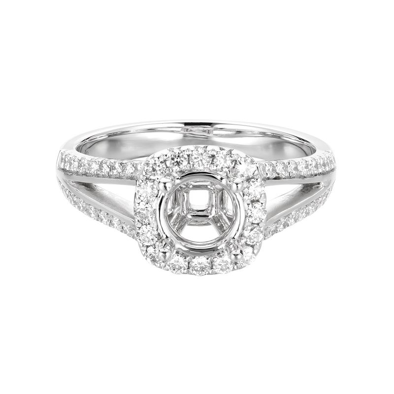 14K White Gold Round Cushion Halo Engagement Ring MZ6588 Natural Diamond