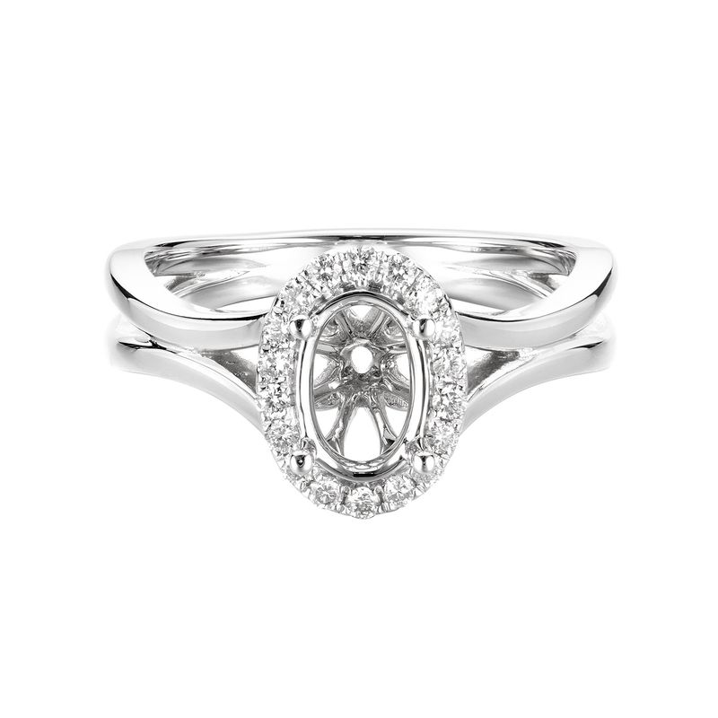 14K White Gold Oval Halo Natural Diamond Engagement Ring MZ6578