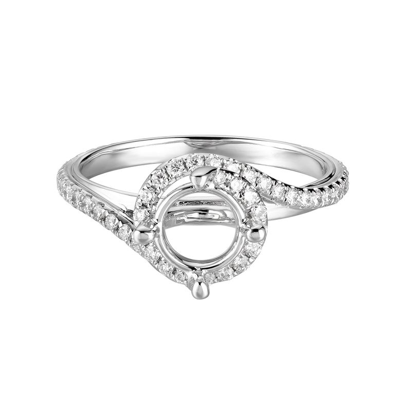 14K White Gold Round Halo Twist Shank Engagement Ring MZ6435 Natural Diamond