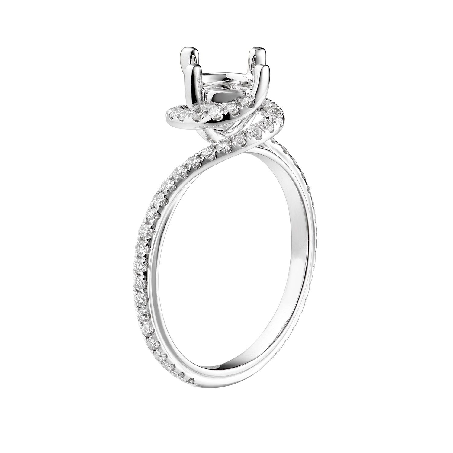 14K White Gold Round Halo Twist Shank Engagement Ring MZ6435 Natural Diamond