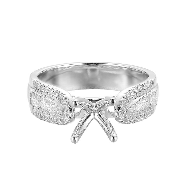 14K White/Yellow Gold Round Center Natural Diamond  Dazzling Engagement Ring MZ6280