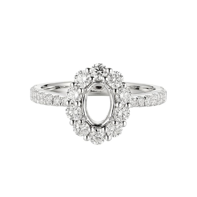 14K White Gold Oval Center Halo Natural Diamond Engagement Ring MZ6383