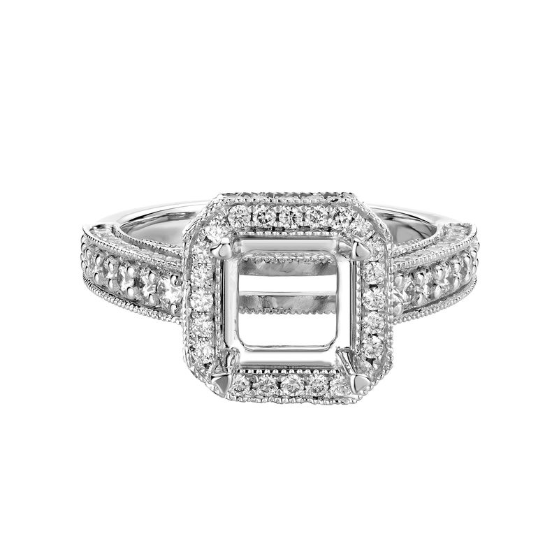 14K White Gold Cushion Halo Natural Diamond Engagement Ring MZ5915