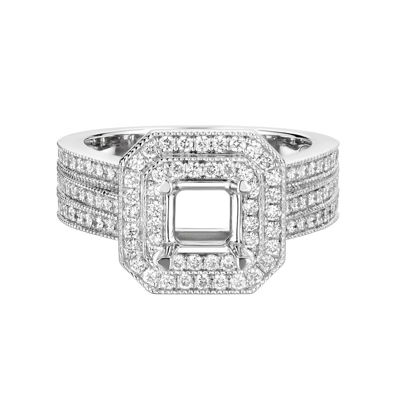 14K White Gold Cushion Double Halo Engagement Ring MZ5898 Natural Diamond
