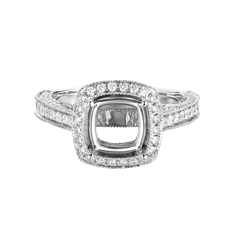 14k White Gold Cushion Halo Natural Diamond  Engagement Ring MZ5921