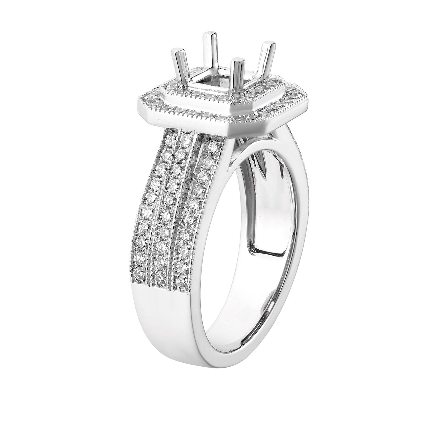 14K White Gold Cushion Double Halo Engagement Ring MZ5898 Natural Diamond