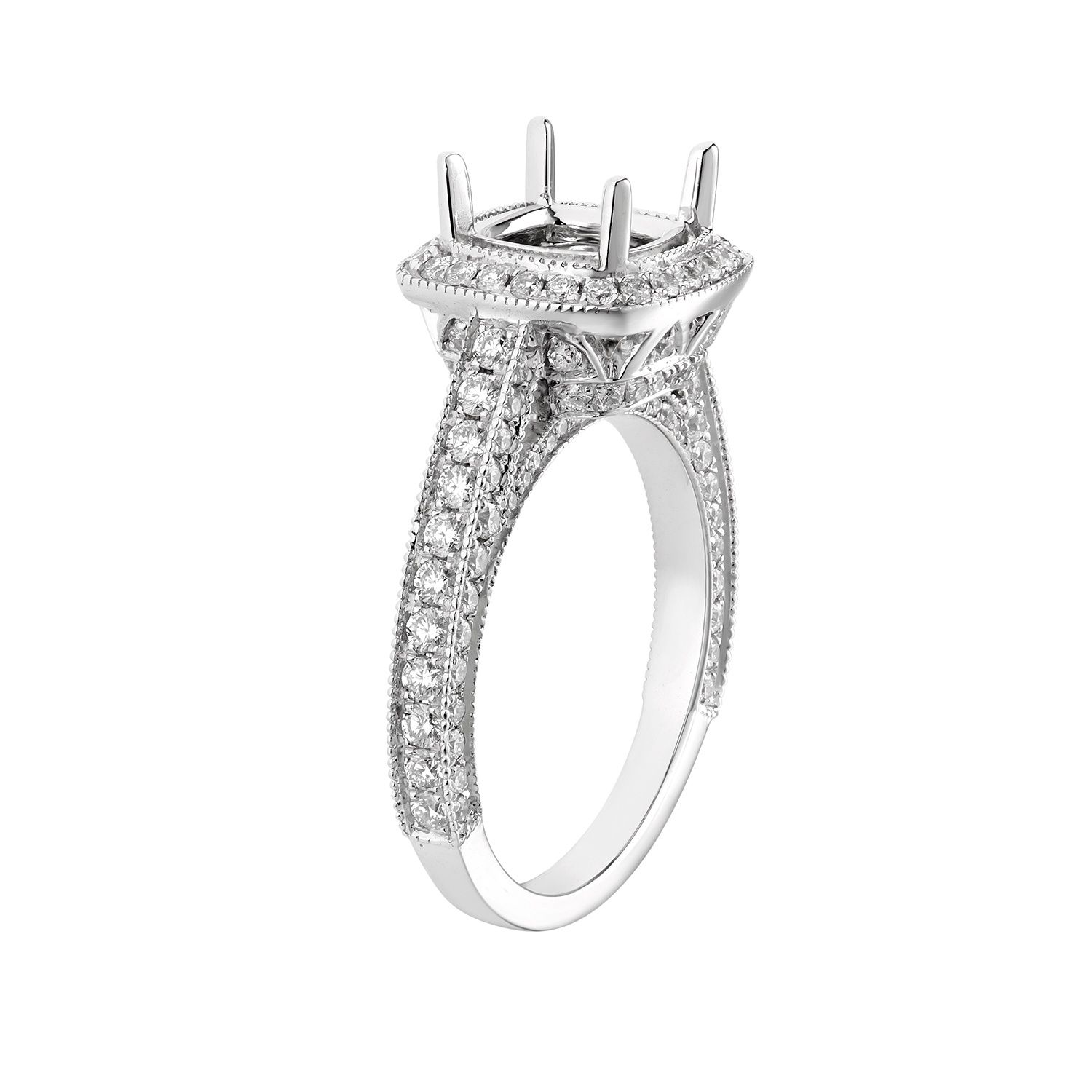 14k White Gold Cushion Halo Natural Diamond  Engagement Ring MZ5921