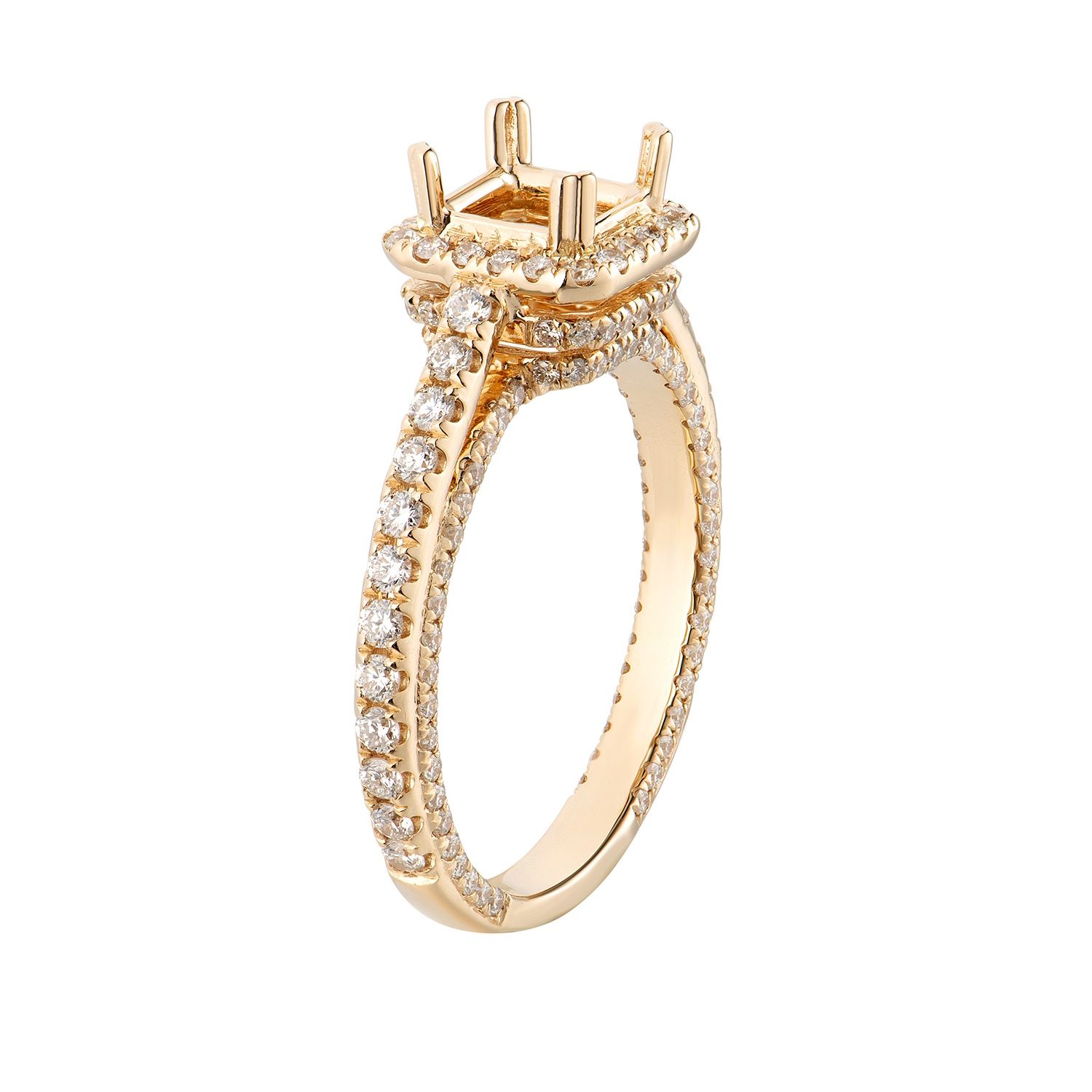 14K Yellow Gold Cushion Halo Natural Diamond Engagement Ring MZ5872