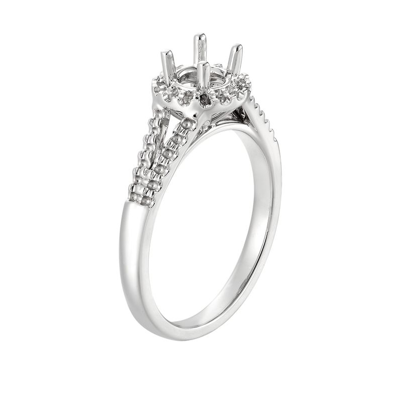 14k White Gold Round Shape Halo Split Shank Natural Diamond  Ring MZ5681