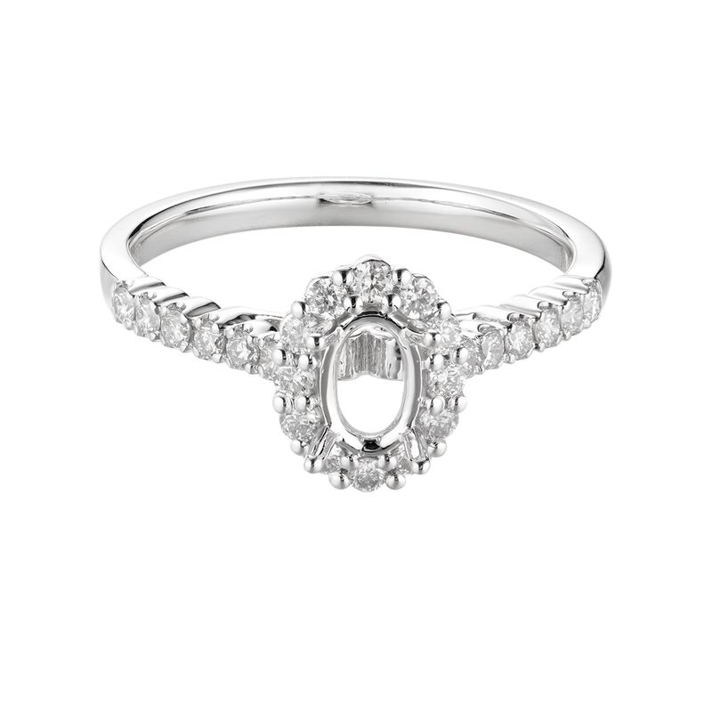 14K White Gold Oval Halo Single Shank Engagement Ring MZ5639 Natural Diamond