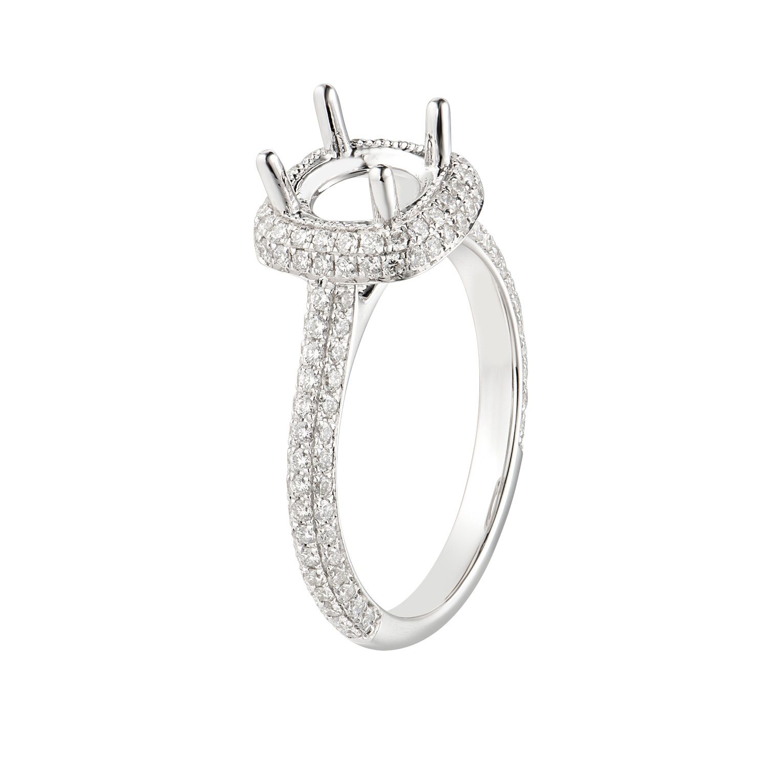 14K White Gold Three rows Round Natural Diamond  Halo Engagement Ring MZ5530 Natural Diamond