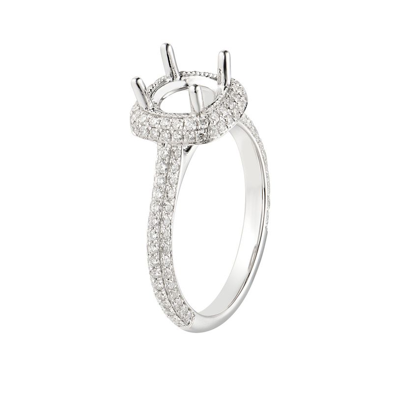 14K White Gold Three rows Round Natural Diamond  Halo Engagement Ring MZ5530 Natural Diamond