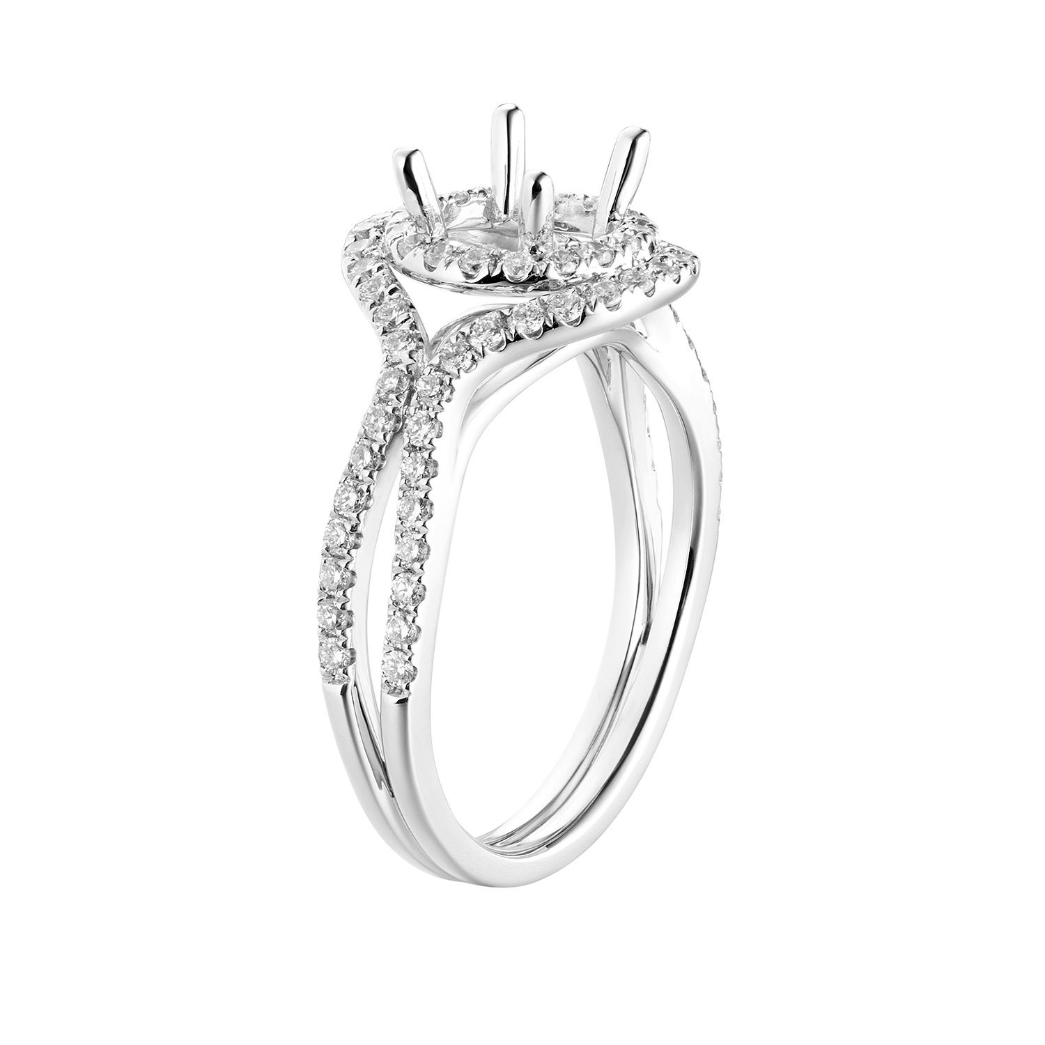 14K White Gold Split Shank Round Natural Diamond  Double Halo Engagement Ring MZ5673 Natural Diamond
