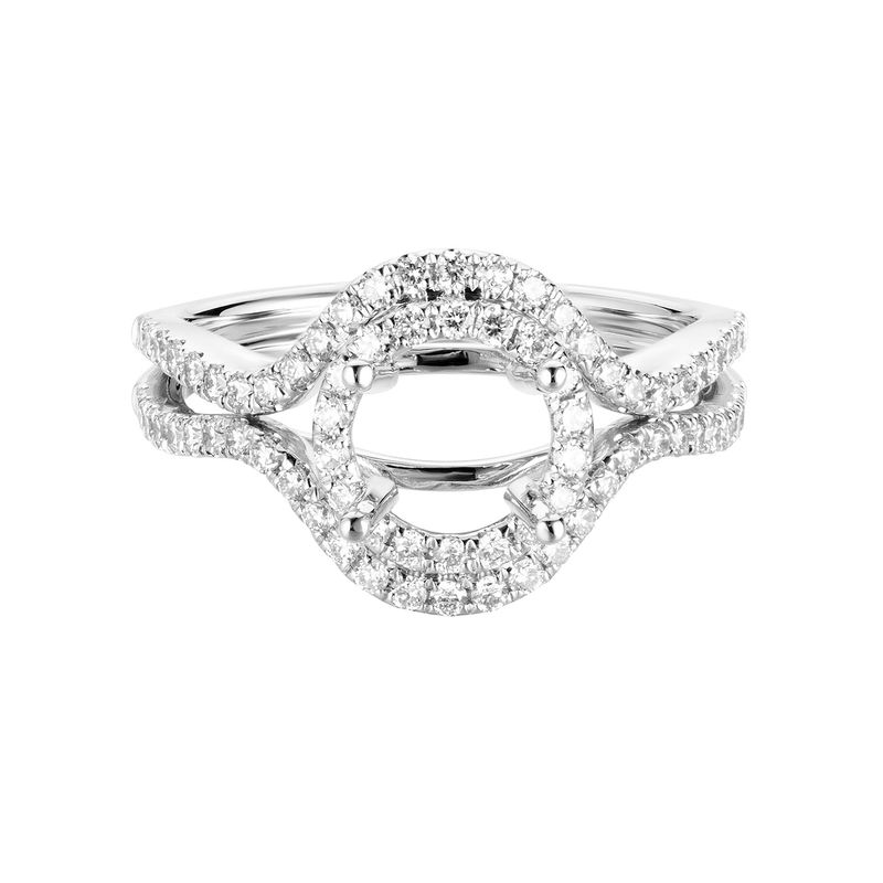 14K White Gold Split Shank Round Natural Diamond  Double Halo Engagement Ring MZ5673 Natural Diamond