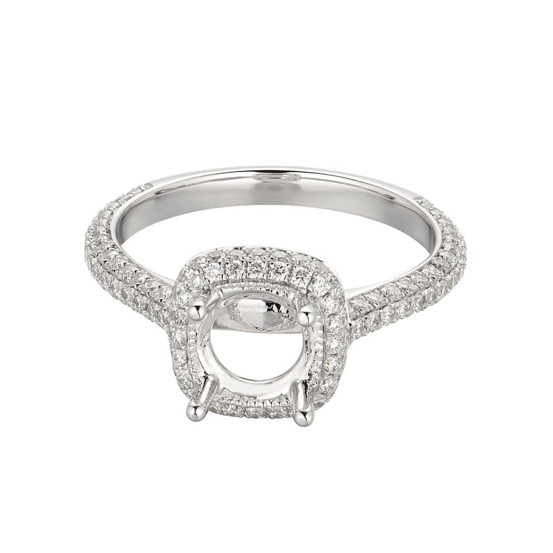 14K White Gold Three rows Round Natural Diamond  Halo Engagement Ring MZ5530 Natural Diamond