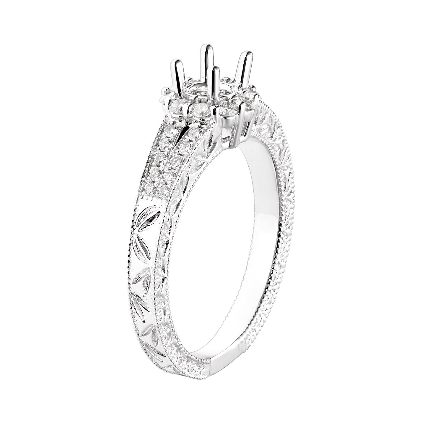 14K White Gold Round Halo Vintage Natural Diamond  Engagement Ring MZ5630 Natural Diamond