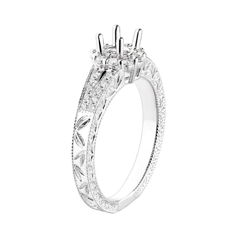 14K White Gold Round Halo Vintage Natural Diamond  Engagement Ring MZ5630 Natural Diamond