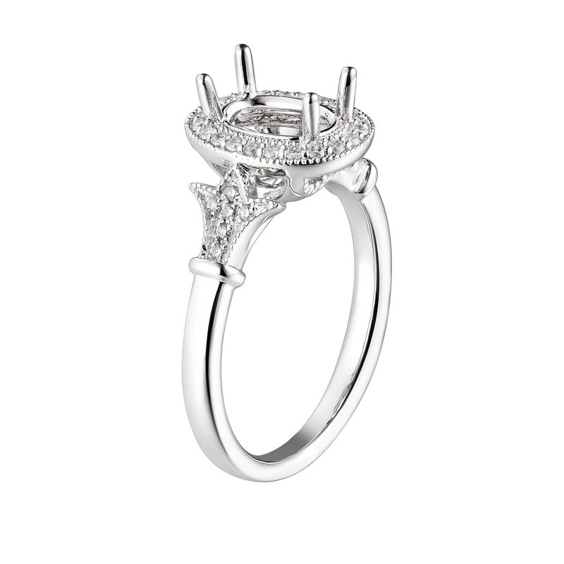 14K White Gold Oval Halo Round Natural Diamond  Engagement Ring MZ5604