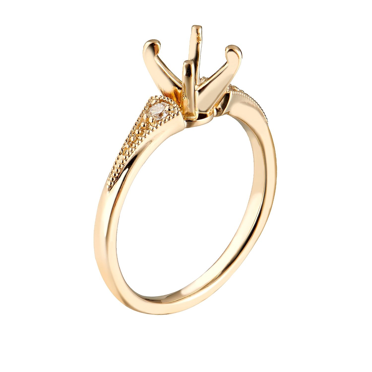 14K Yellow Gold Natural Diamond Milgrain Engagement Ring MZ5613