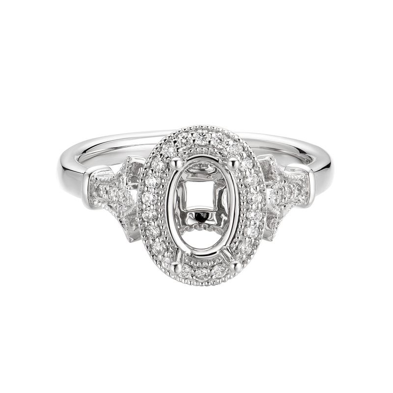 14K White Gold Oval Halo Round Natural Diamond  Engagement Ring MZ5604