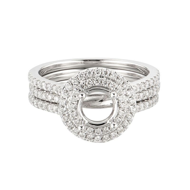 14K White Gold Double Halo Natural Diamond Engagement Ring MZ5504