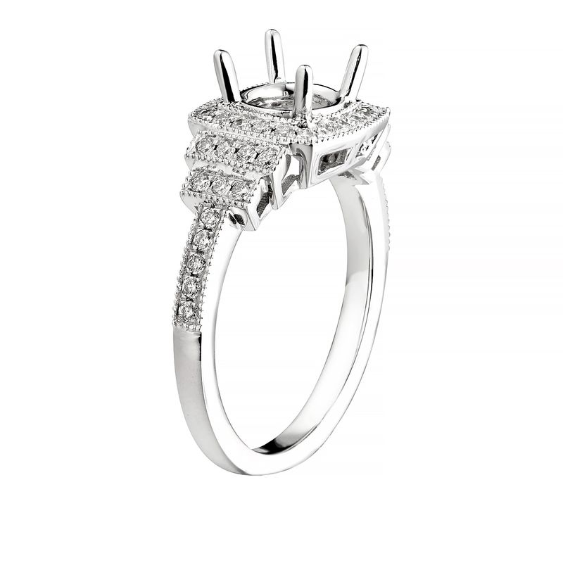 14K White Gold Cushion Center Round Natural Diamond  Halo Engagement Ring MZ5510