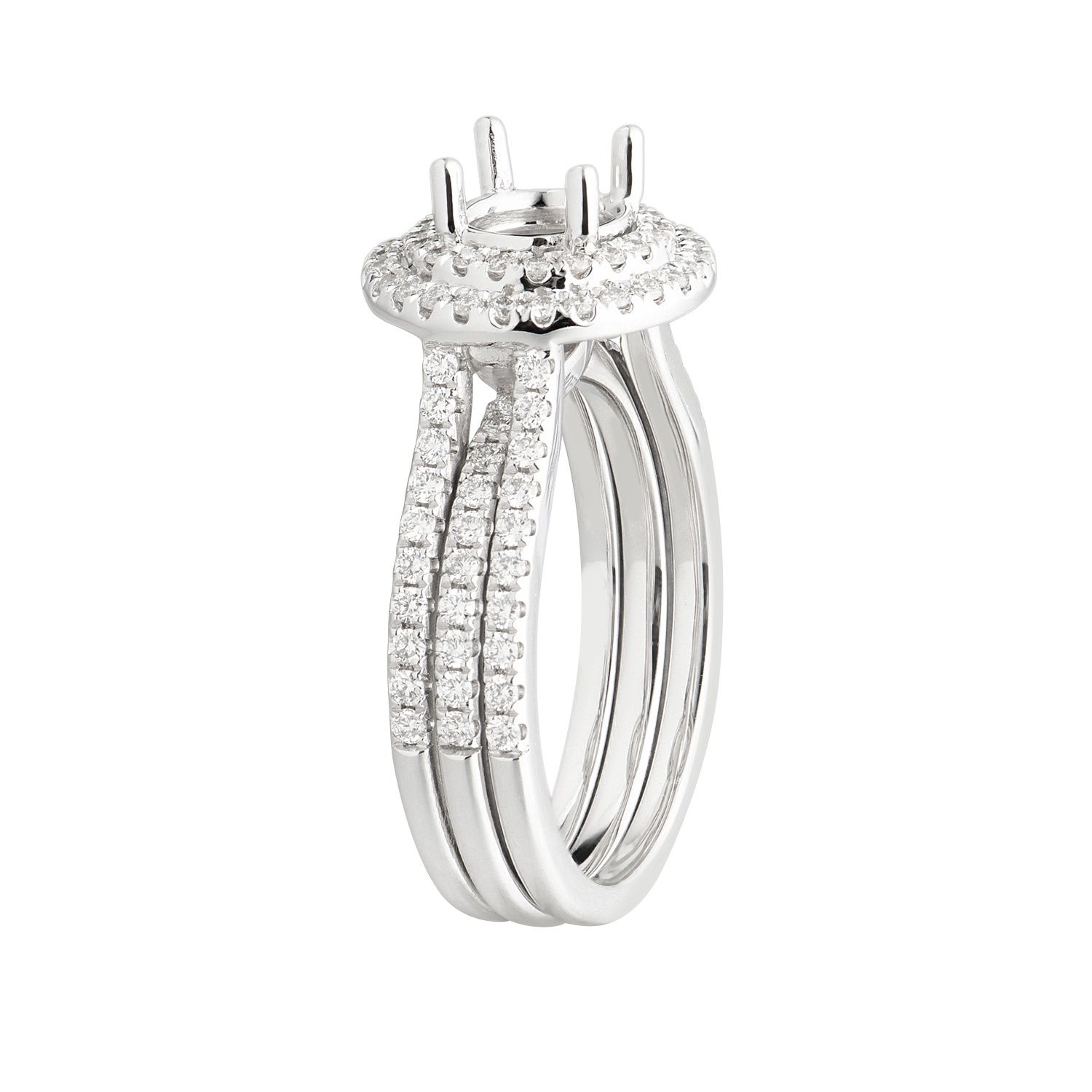 14K White Gold Double Halo Natural Diamond Engagement Ring MZ5504