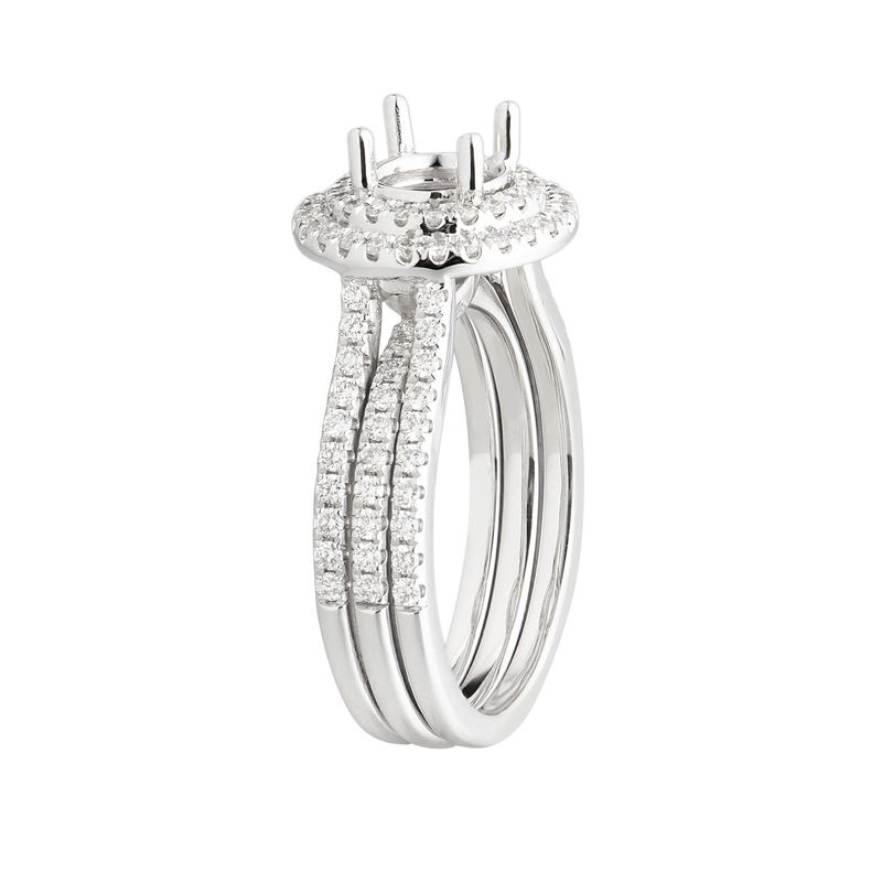14K White Gold Double Halo Natural Diamond Engagement Ring MZ5504