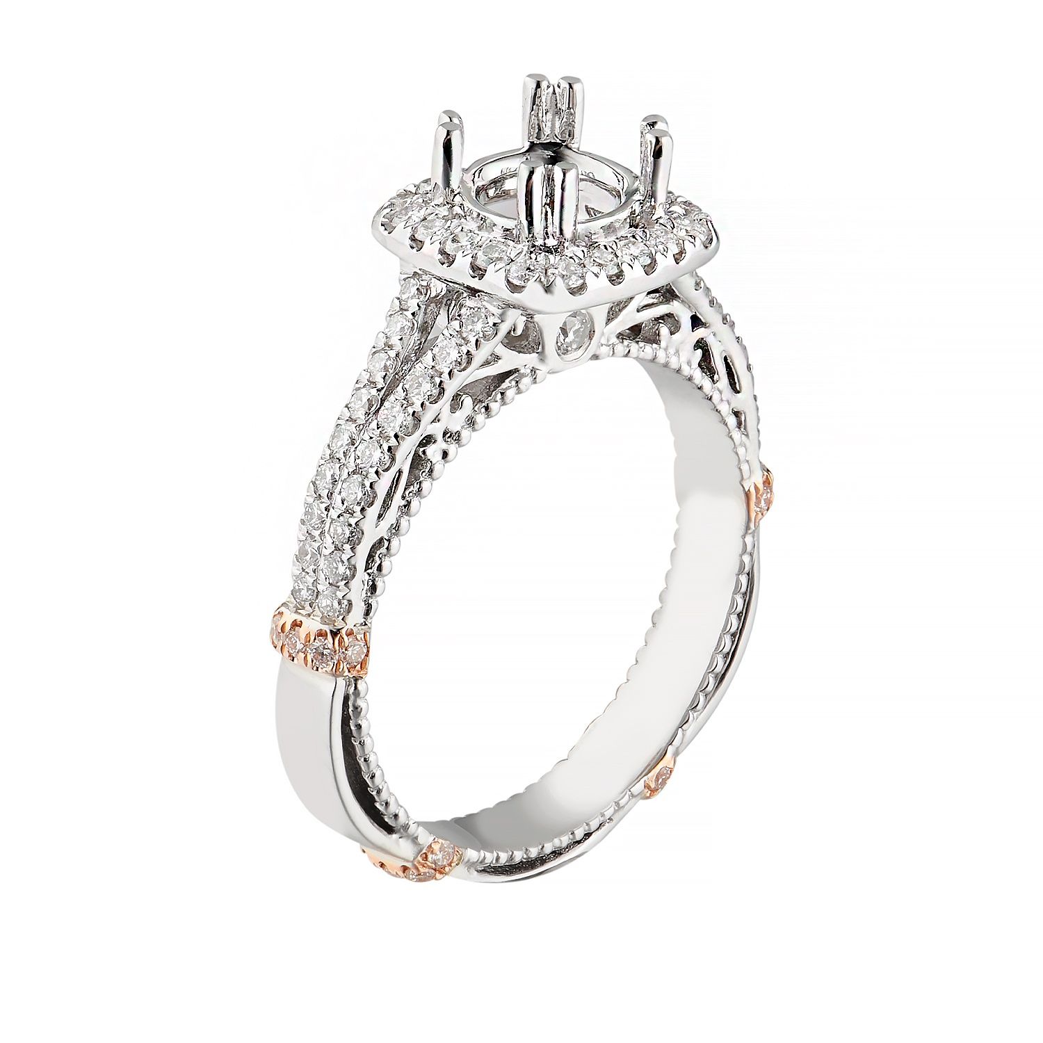 14K White Gold  14K Rose Gold Cushion Split Shank Four-Prong Engagement Ring MZ2071 Natural Diamond