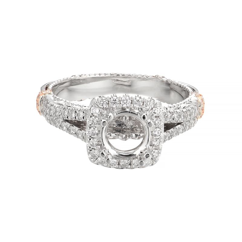 14K White Gold  14K Rose Gold Cushion Split Shank Four-Prong Engagement Ring MZ2071 Natural Diamond
