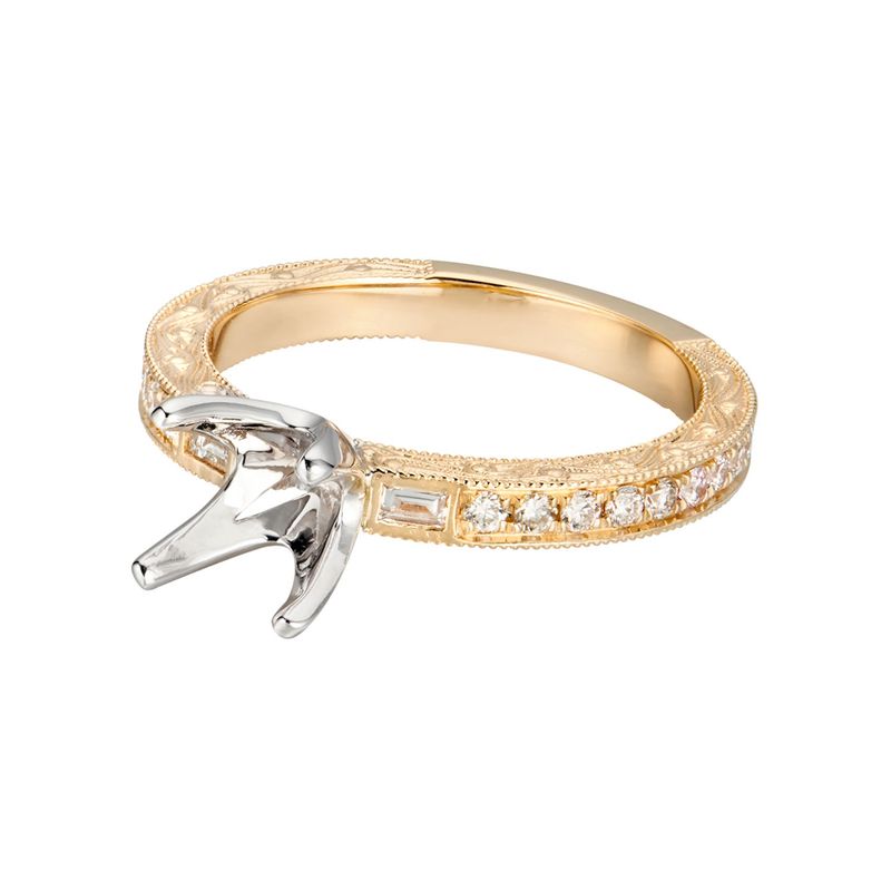 14K Yellow Gold Vintage Shank White Gold Prong Engagement Ring MZ1757