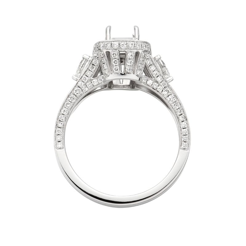 14K White Gold Cushion Halo Four Prongs Split Shank Pear Round Stone Engagement Ring MZ1752 Natural Diamond
