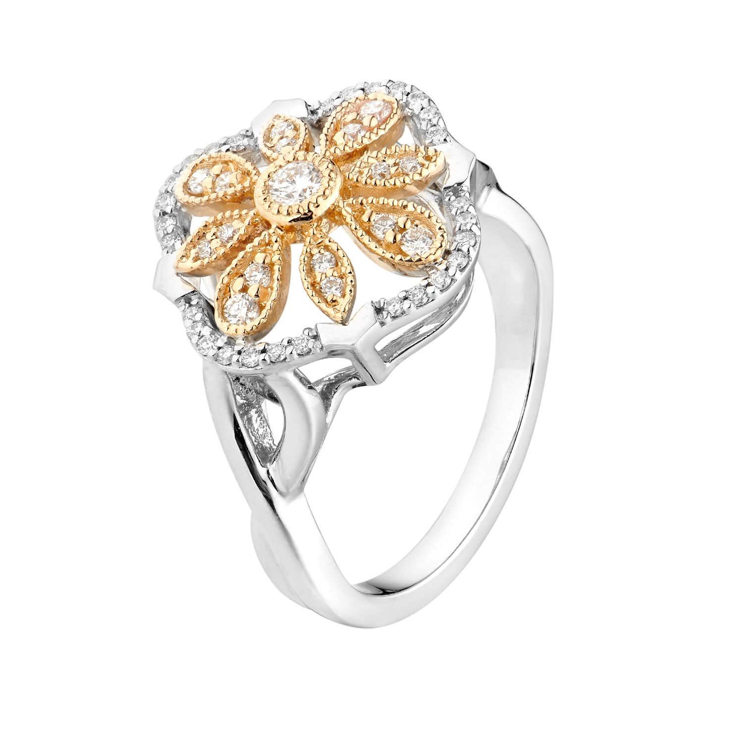 14K White Gold 14K Yellow Gold Fancy Halo Natural Diamond Engagement Ring MZ1809