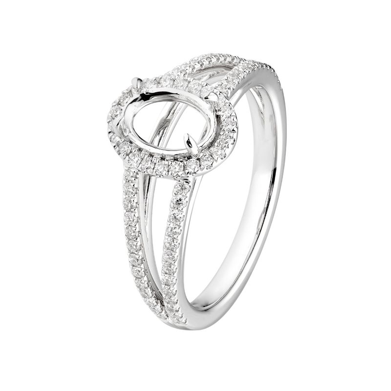 14K White Gold Oval Halo Natural Diamond Engagement Ring MZ1745