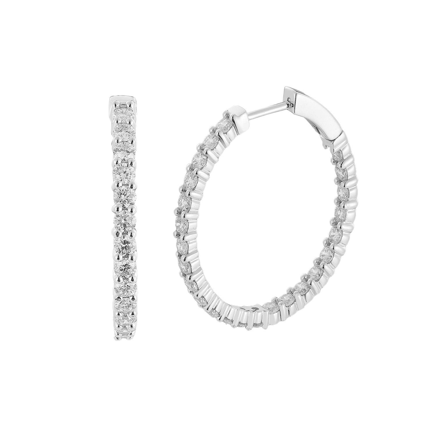 14K White Gold Round Natural Diamond  Hoop Earrings SJ0119-29mm