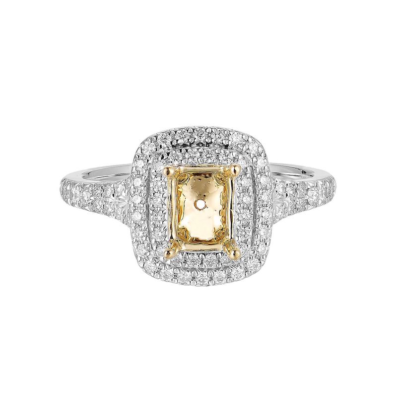 14K White Gold 14K Yellow Gold Split Shank Cushion Halo Engagement Ring  MZ5003 Natural Diamond