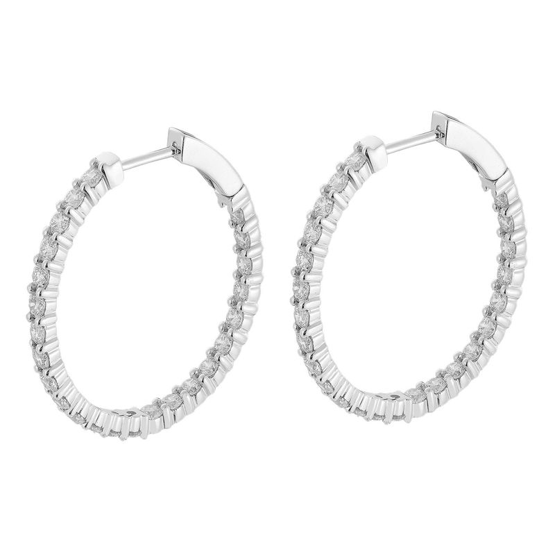 14K White Gold Round Natural Diamond  Hoop Earrings SJ0119-29mm
