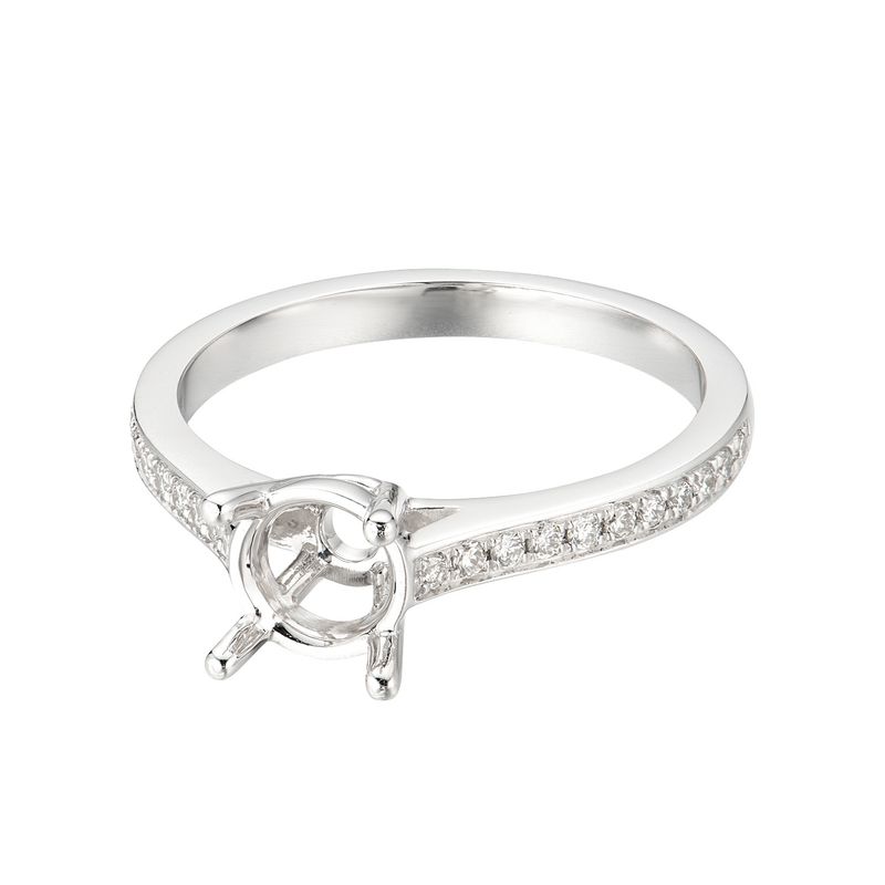 14K White Gold Round Natural Diamond  Four Prongs Engagement Ring MZ6374 Natural Diamond