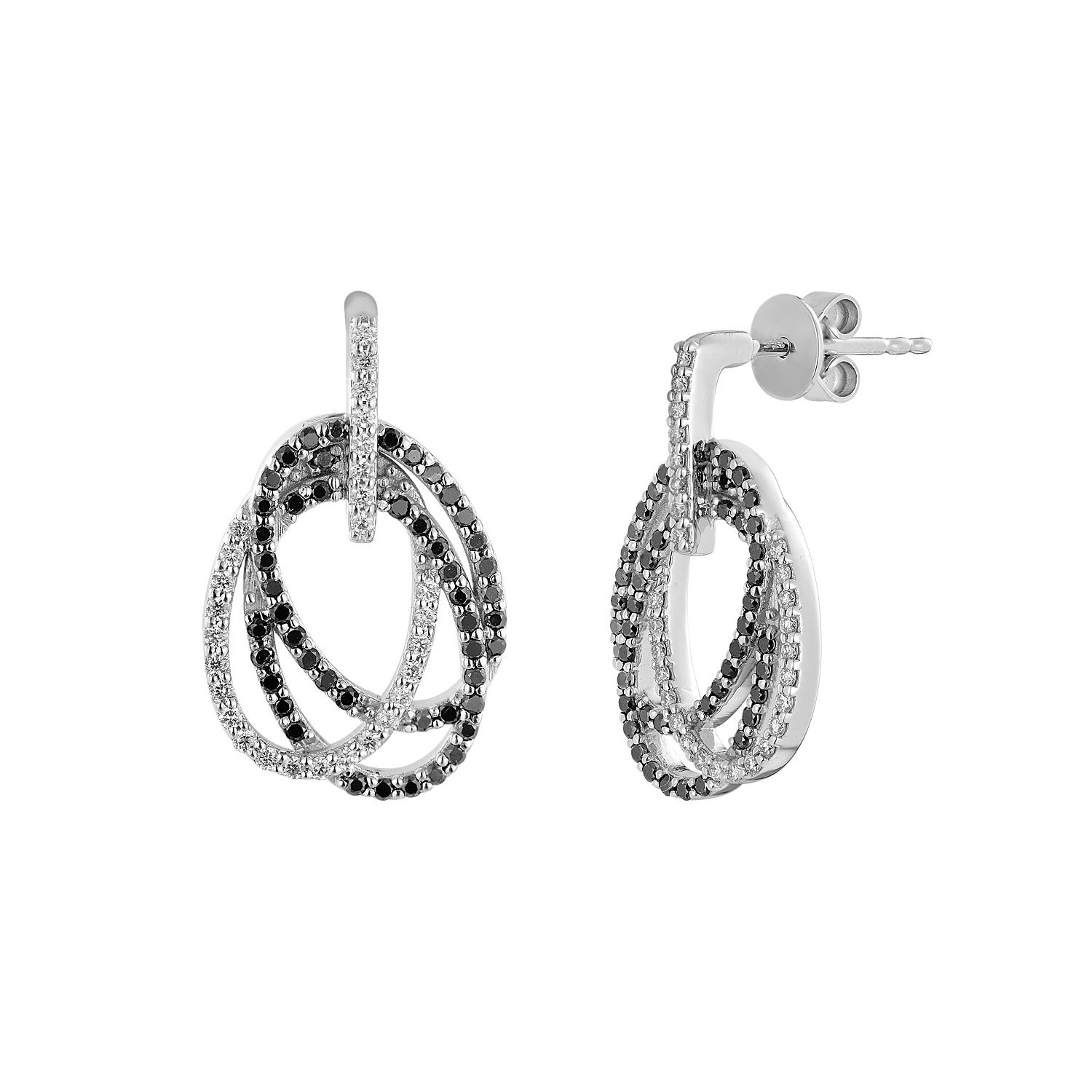 14K White Gold Black Natural Diamond  Round Stud Earrings MZ61757