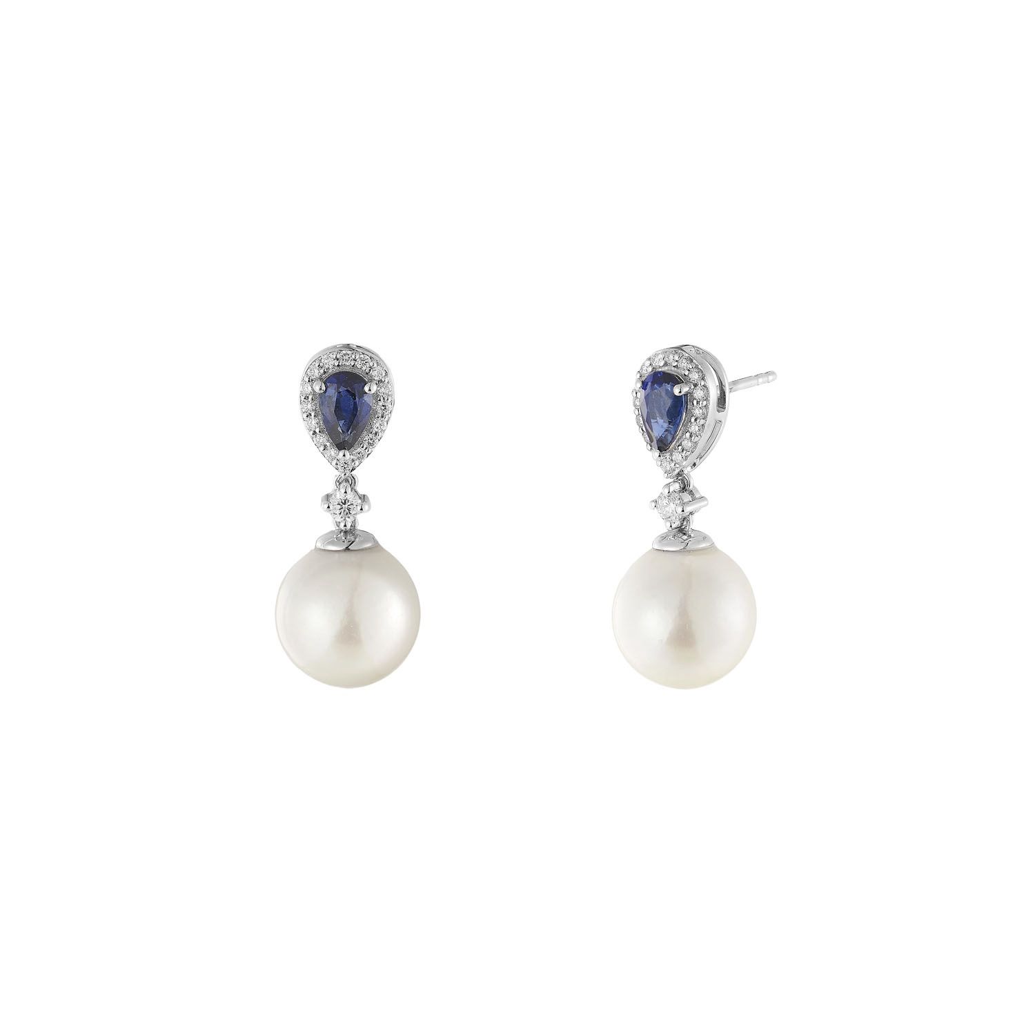 14K White Gold Pearl Natural Sapphire Diamond Earring MZ9411-1