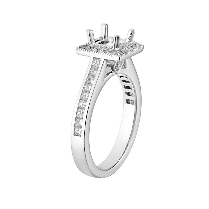 14K White Gold Princess Halo Natural Diamond  Engagement Ring MZ5885