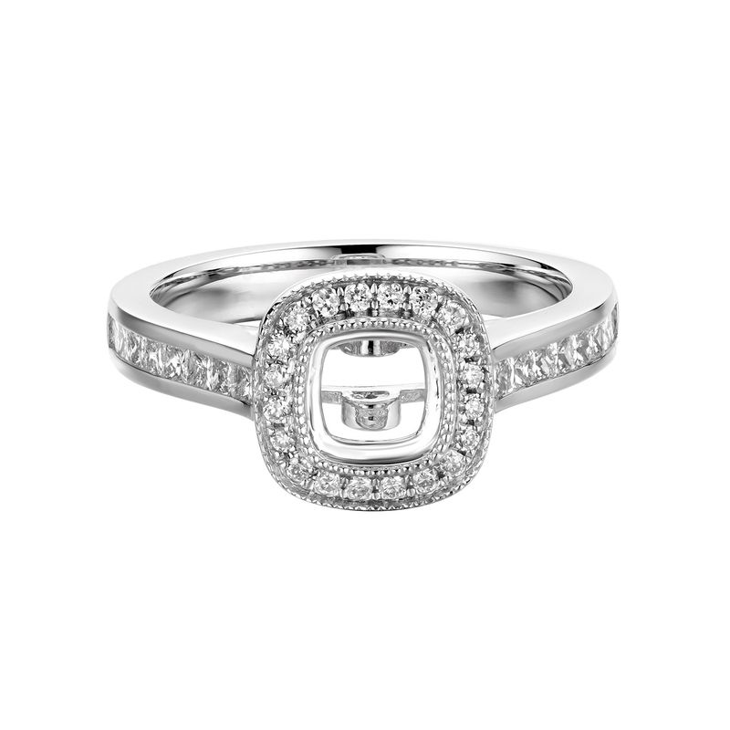 14K White Gold Cushion Halo Engagement Ring MZ5884 Natural Diamond