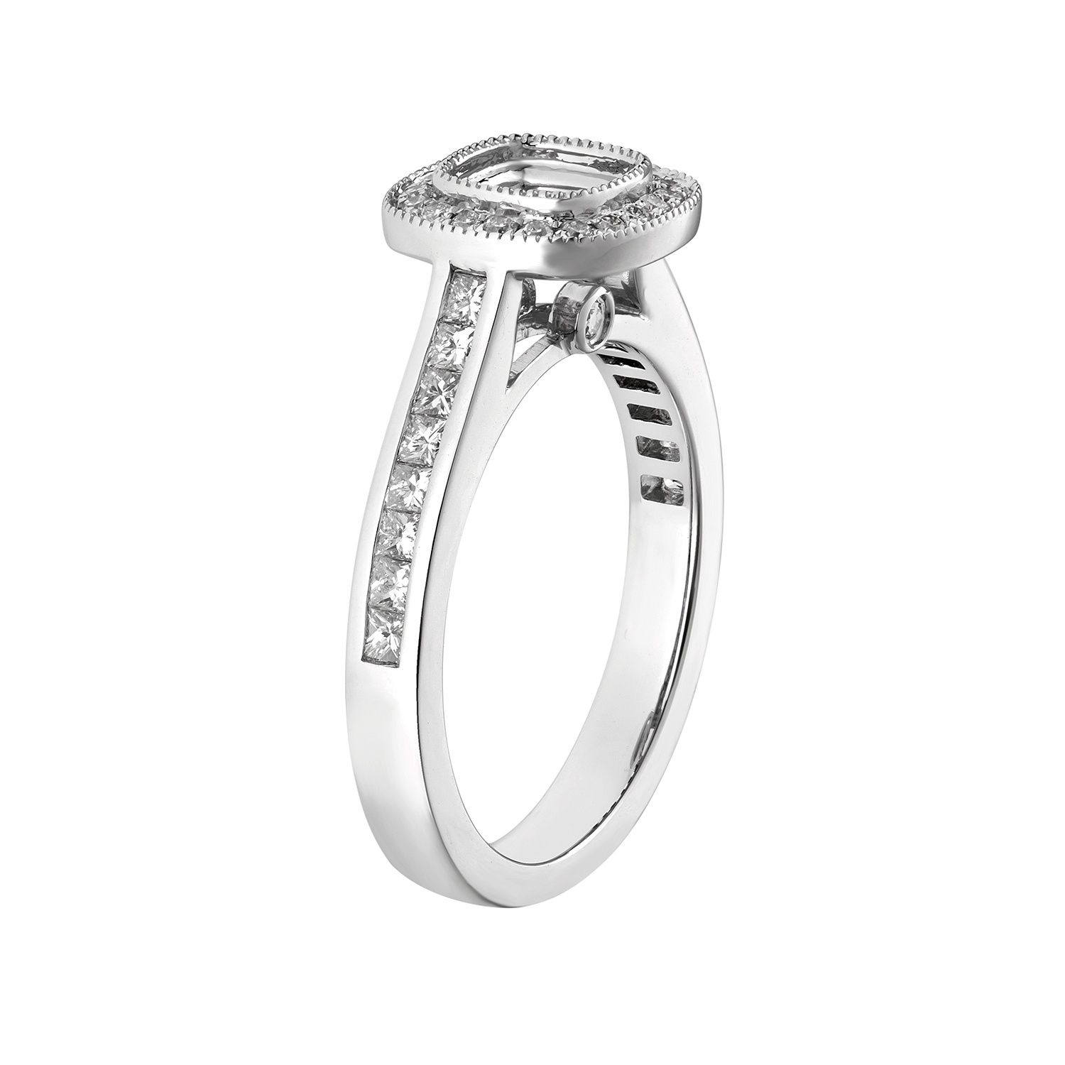 14K White Gold Cushion Halo Engagement Ring MZ5884 Natural Diamond