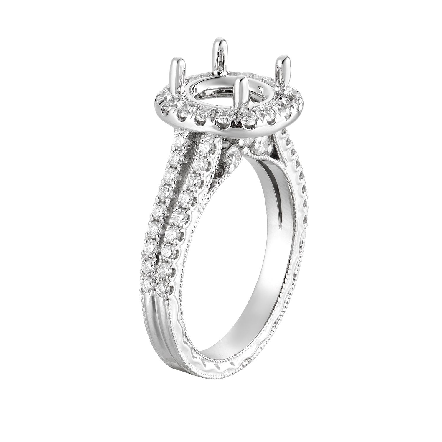 14K White Gold Split Shank Engagement Ring GR0016 Natural Diamond