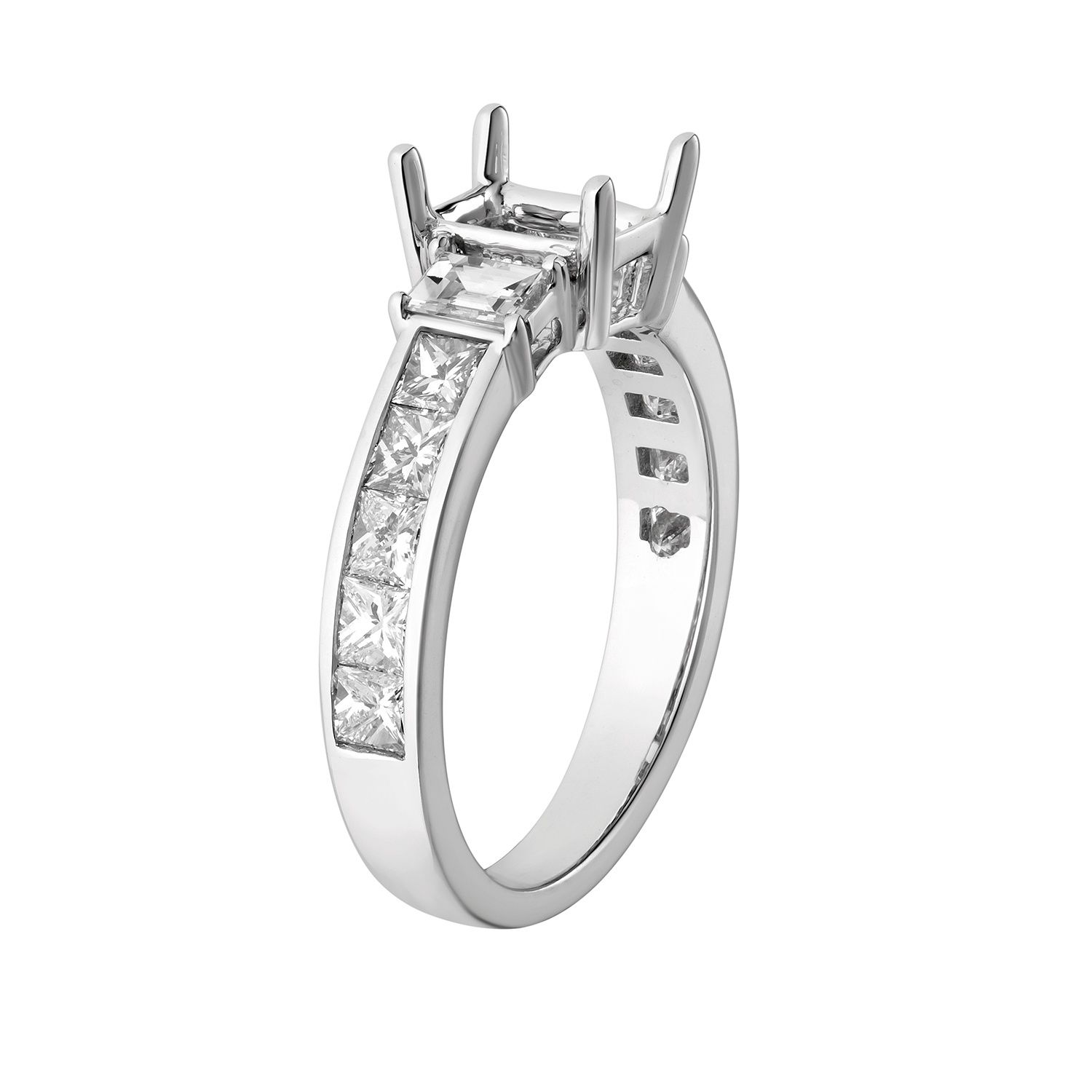 14K White Gold Three Stone Engagement Ring MZ5878 Natural Diamond