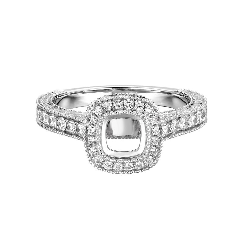 14k White Gold Cushion Halo Natural Diamond Engagement Ring MZ5879