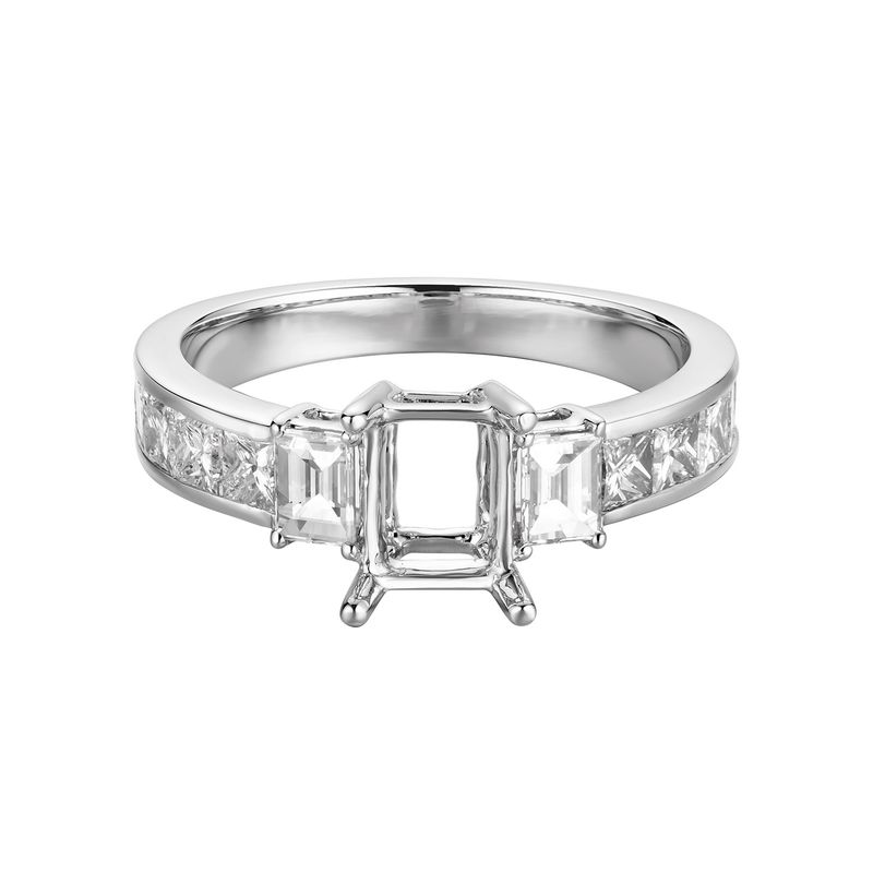 14K White Gold Three Stone Engagement Ring MZ5878 Natural Diamond